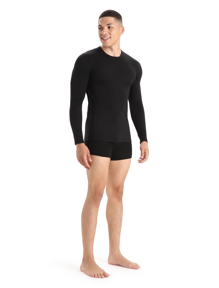 Men's Icebreaker Merino Anatomica Long Sleeve Crewe T-Shirt Underwear Black | CA 1655NWYB